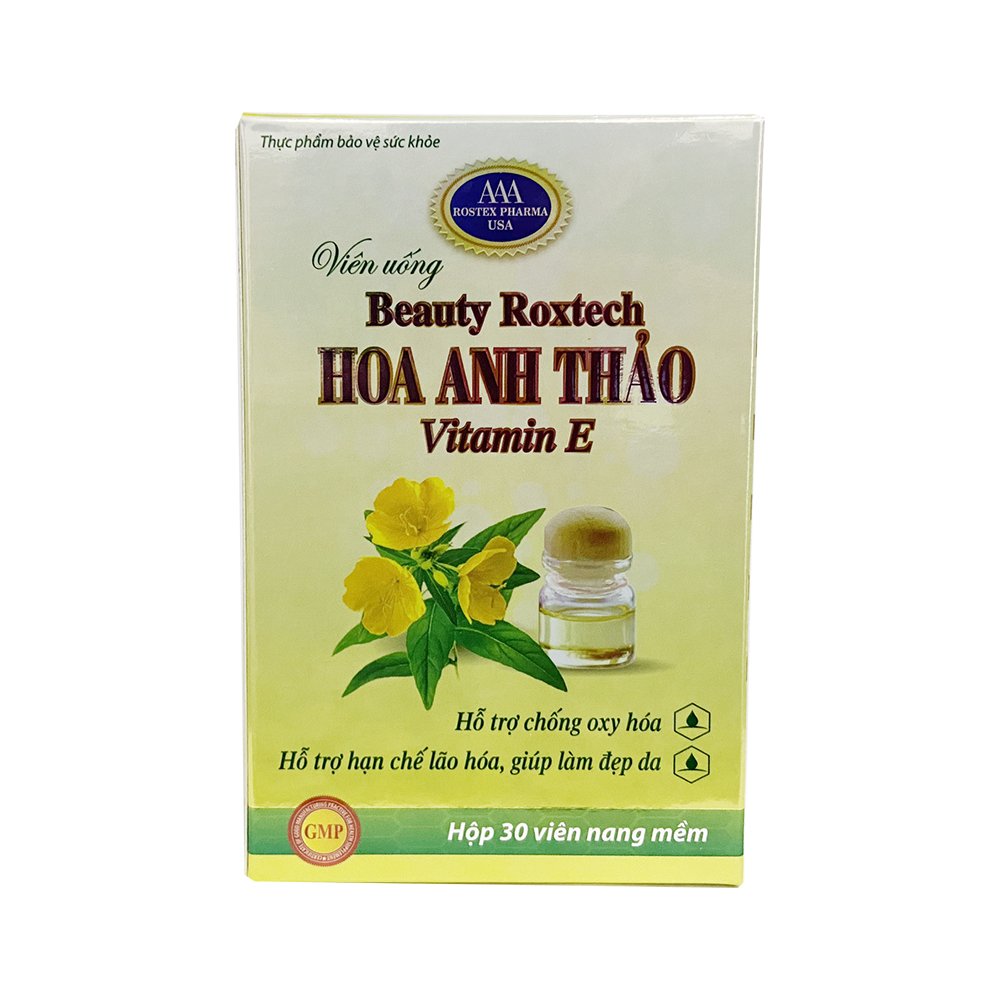 Viên uống dầu hoa anh thảo 1000mg, dầu hoa hồng, vitamin E giúp đẹp da, chống lão hóa da - Chai 30 viên dùng 1 tháng