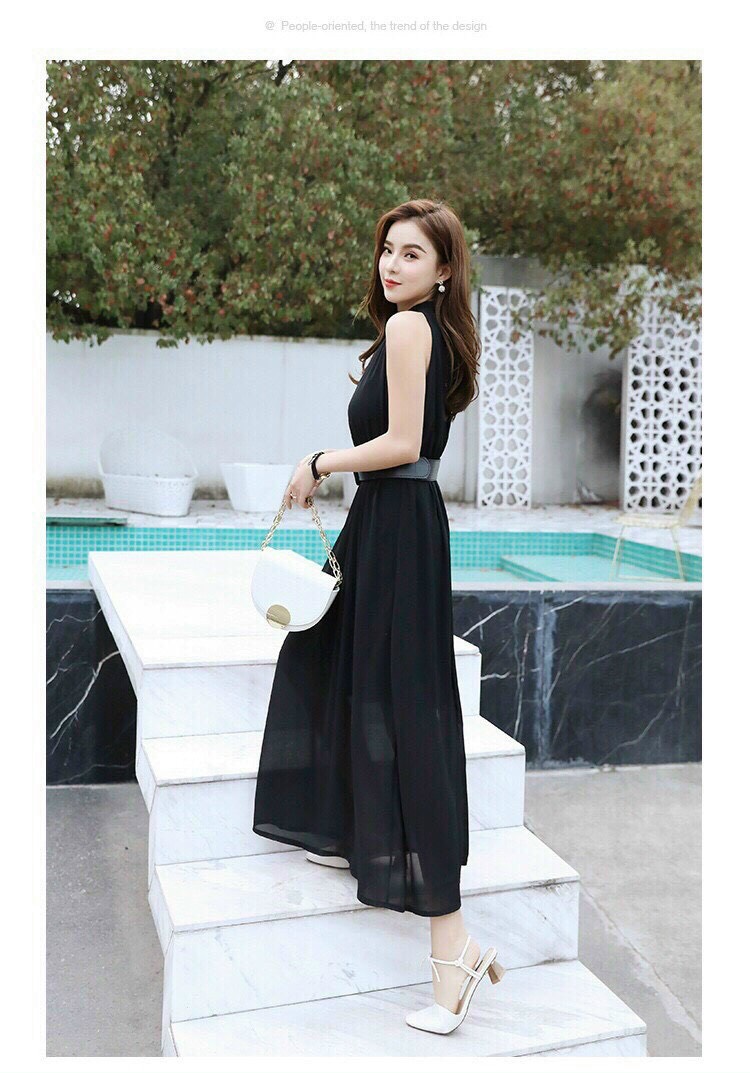 đầm dài váy đầm maxi xám- đen kèm nịt