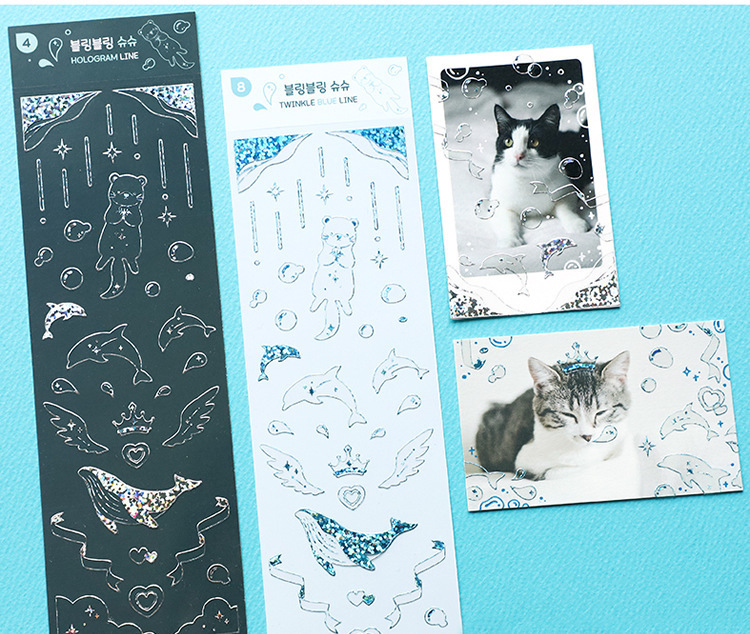 Tấm sticker Hologram, Twinkle line decor toploader, trang trí