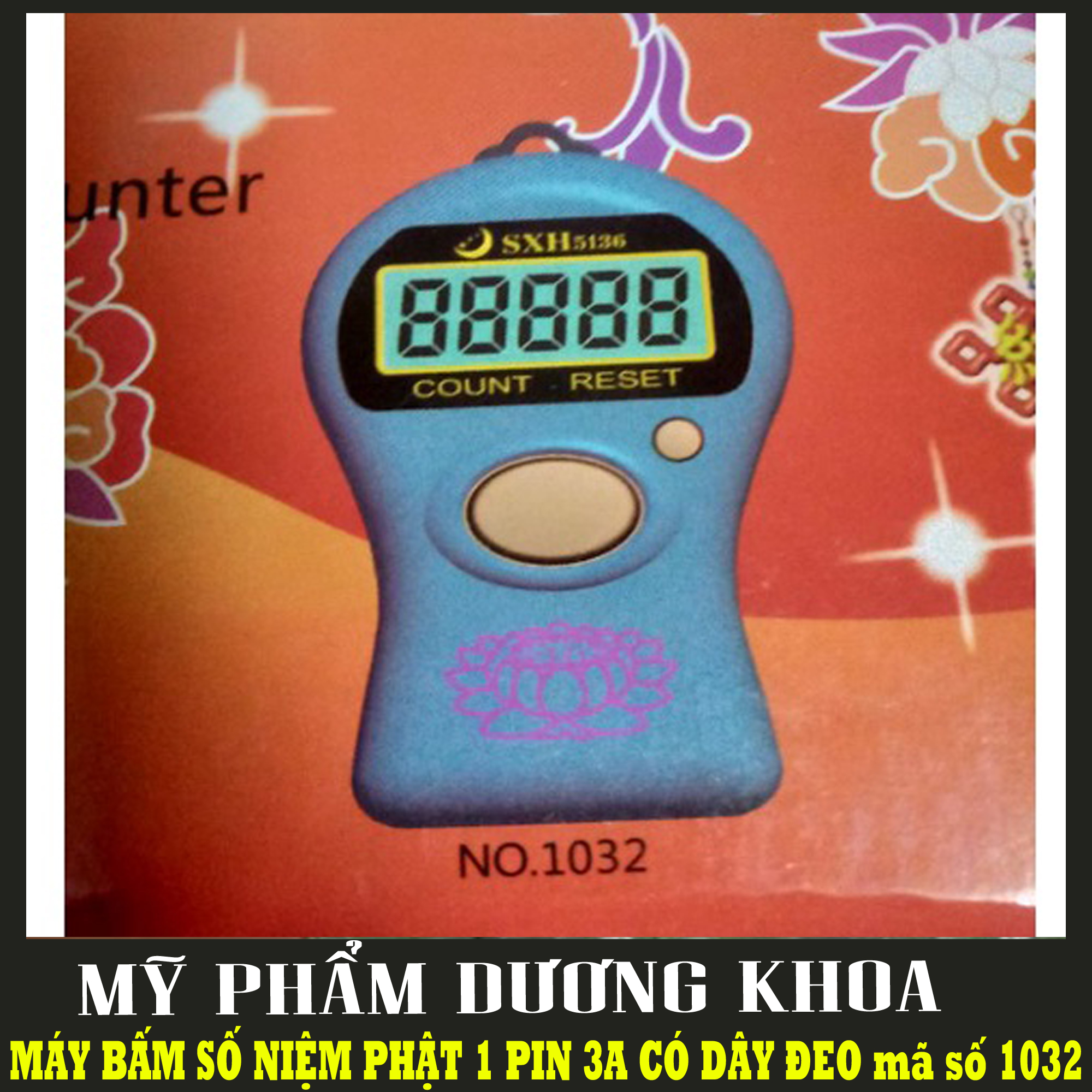 Máy đếm số niệm phật gắn 1 pin 3a, có dây đeo mã số 1032 cực đẹp - máy đếm số, bấm số niệm phật