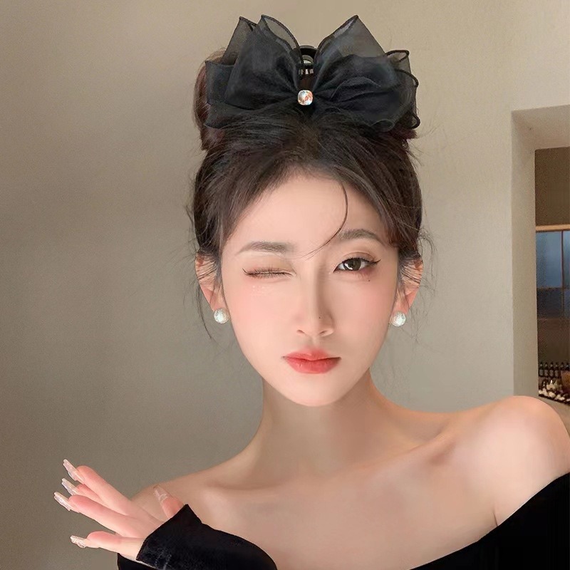 Kẹp Tóc Nơ Lưới Đính Đá Thời Trang Hàn Quốc