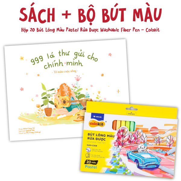 Fahasa - combo sách hay sách 999 lá thư gửi cho chính mình - tô màu cuộc sống + hộp 20 bút lông màu pastel rửa được washable fiber pen - colokit swm-c008