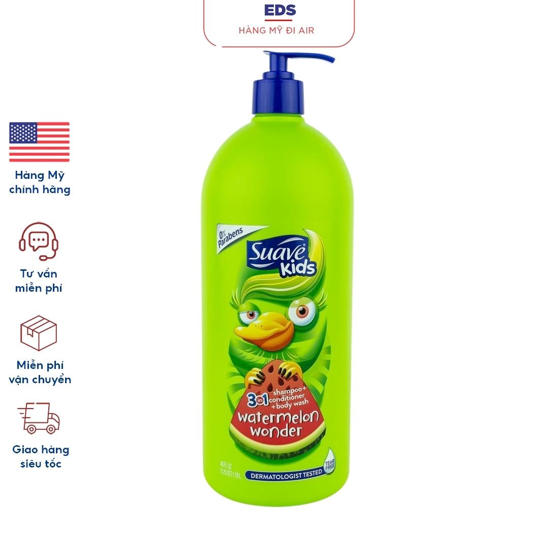 Sữa tắm gội xả cho trẻ em Suave Kid 3 In 1 chai lớn thể tích 1,18 lít - EDS Hàng Mỹ