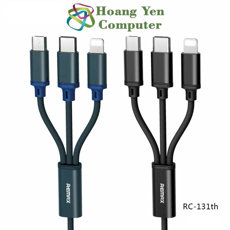 [HCM]Cáp Sạc Remax 3 Đầu RC-131TH Iphone - Micro usb - Type C  BH 3 tháng 1 đổi 1 - Hoàng Yến Computer