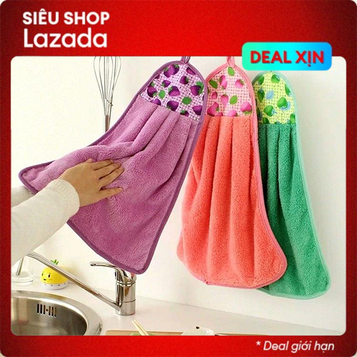 Khăn Lau Tay, Lau Bát Đĩa Nhà Bếp Cotton Có Móc Treo Siêu Thấm