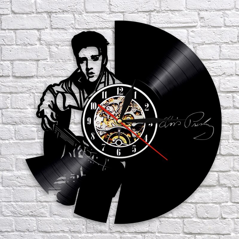 Vintage Vinyl Record Wall Clock Modern Design The King of Rock Elvis