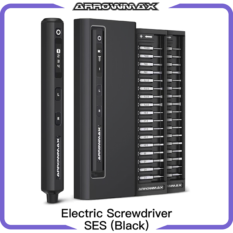 ARROWMAX Precision Electric Screwdriver Set with 34 Magnetic Bits 4 Gears Torque Rechargeable Cordless Screwdriver (SES).