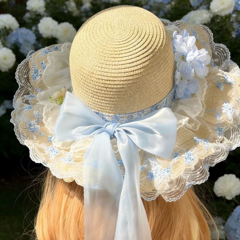 Lightweight%20Floral%20Design%20Woman's%20Straw%20Hat%20Breathable%20Sun%20Protection%20Cap%20UV%20Protection%20Elegant%20Women's%20Sun%20Visor%20Hats%20Summer%20Season%20-%20Image%204