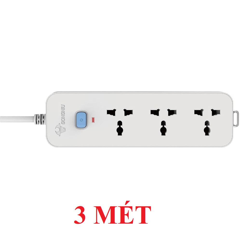 Ổ cắm điện gongniu n1030 – 3 ổ đa năng 1 công tắc - dây 3m hoặc 5m - công suất 10a-250-2500w