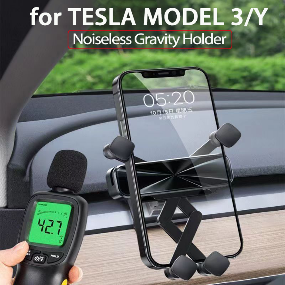 Silent Gravity Car Phone Holder for Tesla Model 3 Y 2019-2023 - Mobile Cellphone Stand with Noiseless Design Vent Clip Mount and Accessory Support