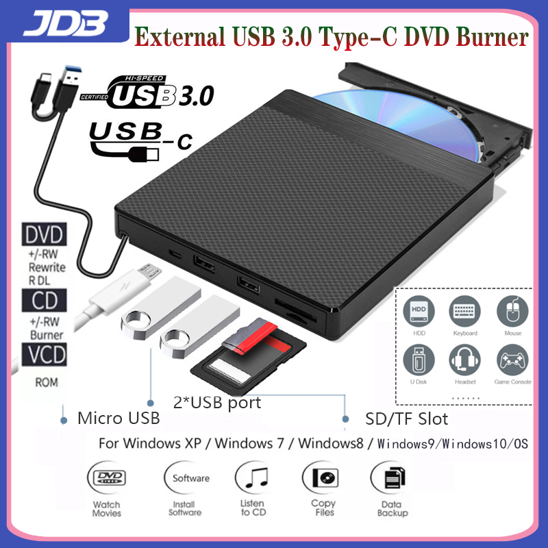 JDB Đầu Ghi DVD USB 3.0 Bên Ngoài Đầu Ghi Ổ Đĩa Quang DVD RW, Đầu Phát ROM CD/DVD MAC OS Windows XP/7/8/10
