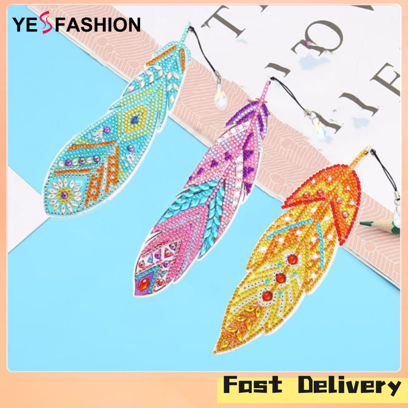 6pcs Diamond Painting Bookmark Kits Feather Shape Thickened Embroidery  Mosaic Book Mark Art Craft For Beginner
