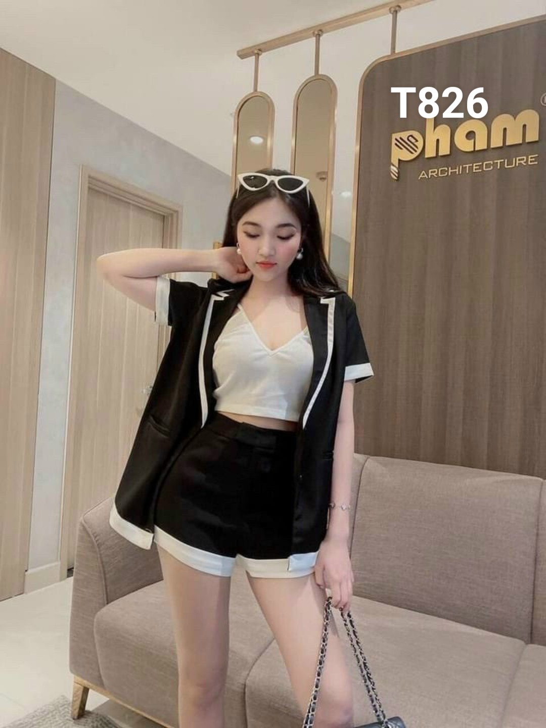 Bộ vest ngắn chạy viền 3 món áo trong borip áo khoác vest quần ngắn cotton lạnh cao cấp T827