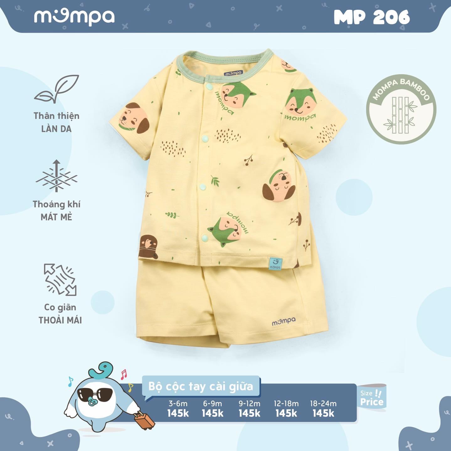 MP206 - Bộ quần áo cộc tay Mompa vải bamboo mỏng mịn, thoáng mát