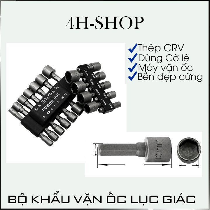 Bộ 14 khẩu vặn ốc chuôi lục hệ inch và hệ mét 5-12mm