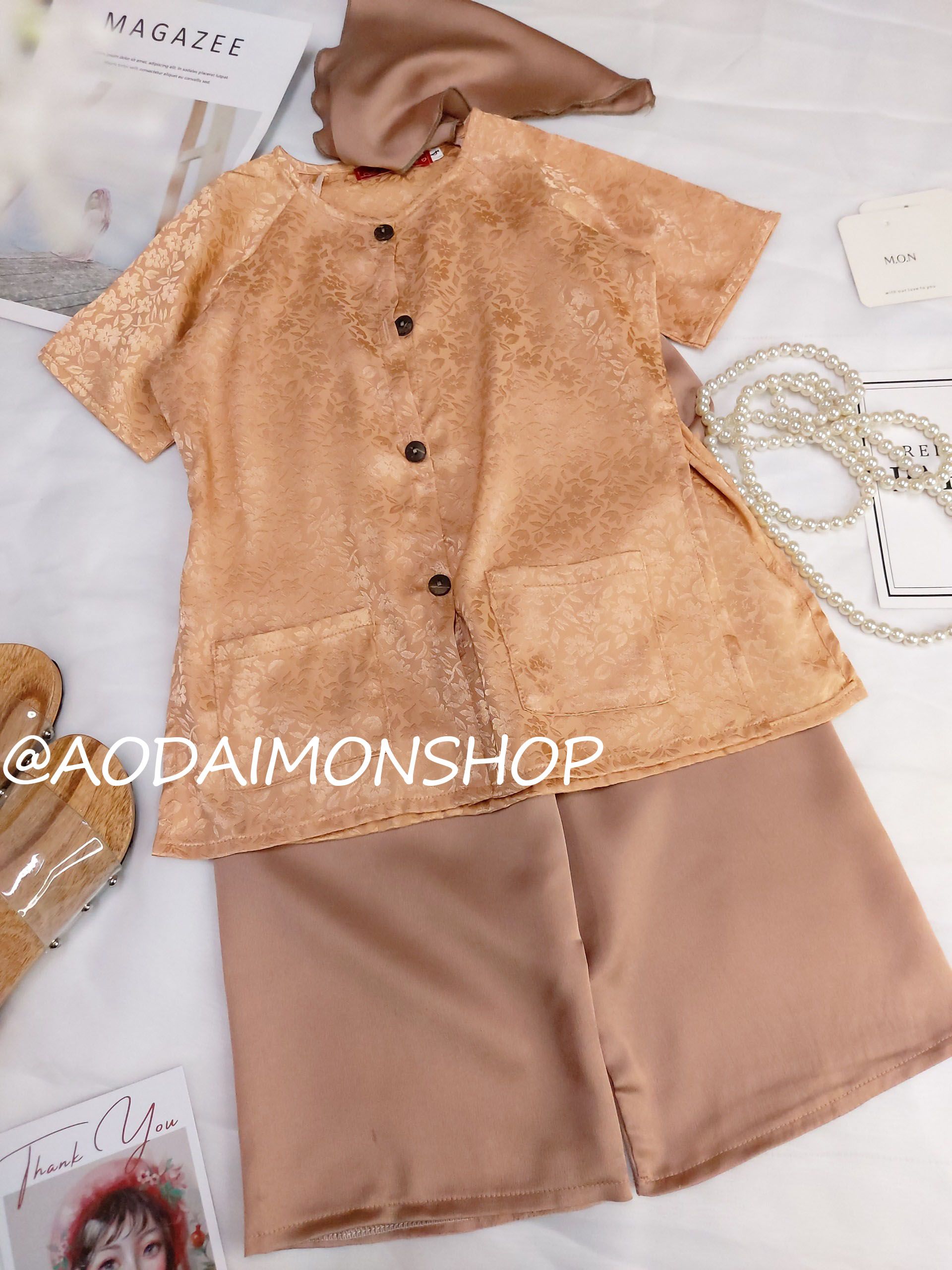 Set Áo Bà Ba Bé Gái Gấm Tơ Như Trà