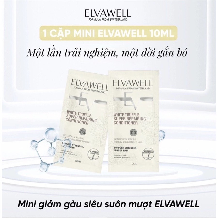MINI cặp Gội xả Elvawell 10ml phục hồi hư tổn giảm gàu giảm rụng tóc gói nhỏ tiện lợi cho du lịch