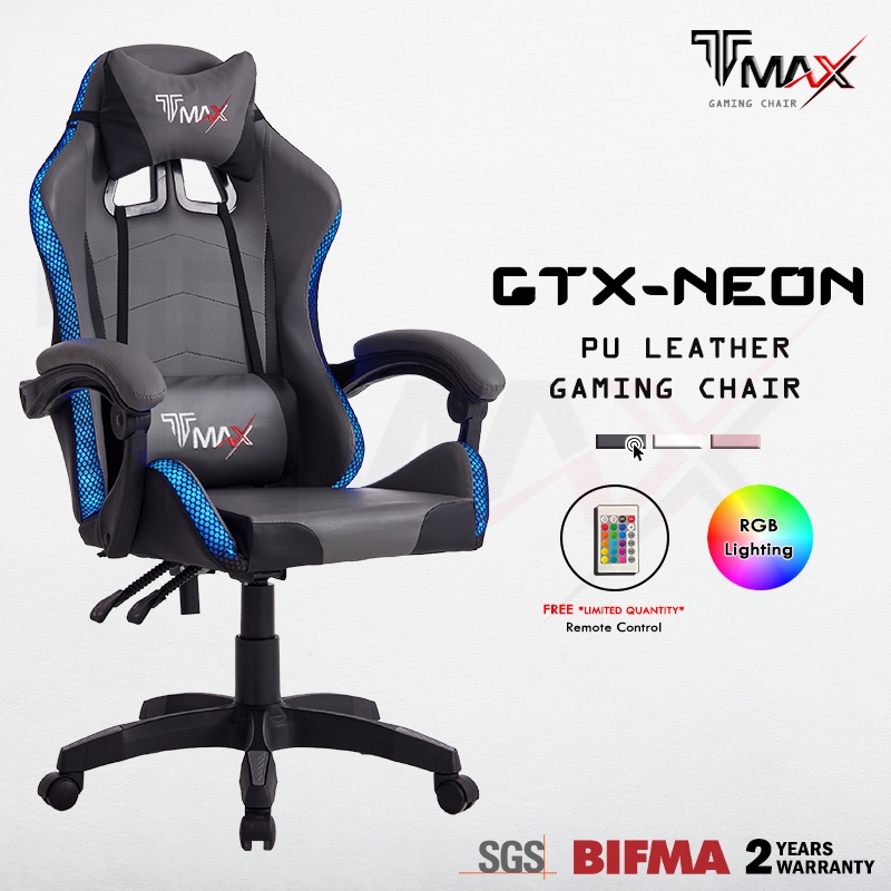 TMAX GTXNEON Gaming Chair with USB RGB Lighting PU Leather Ergonomic