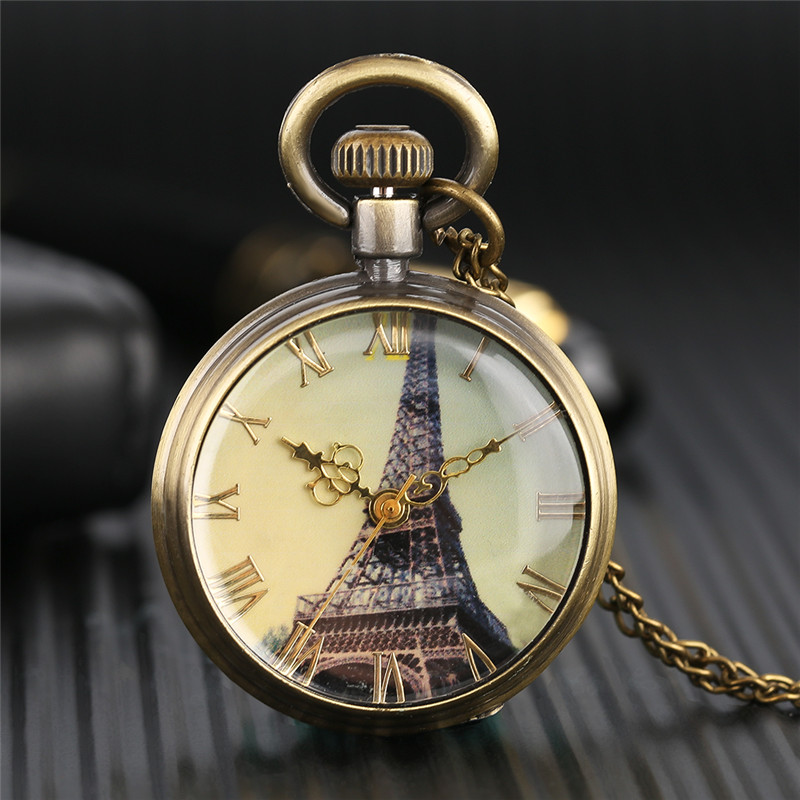 New arrival】Vintage Pocket Watch Retro Paris Eiffel Tower Dial