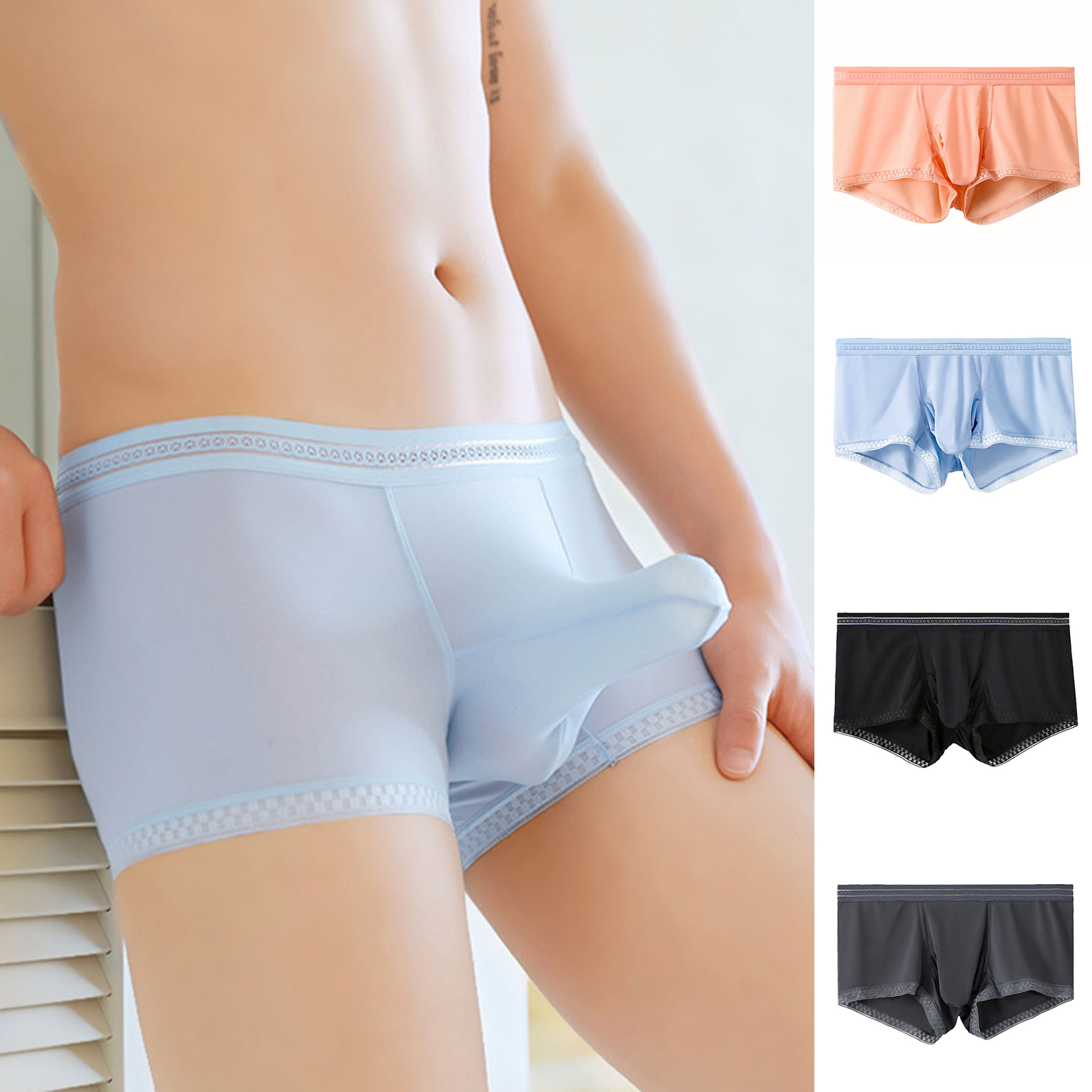 yitu Men Solid Color Boxer Underwear Casual Boxer Shorts Men's Ice Silk Boxer Briefs with Elastic Waistband Lightweight and Breathable Underwear for Comfort and Style Favorite