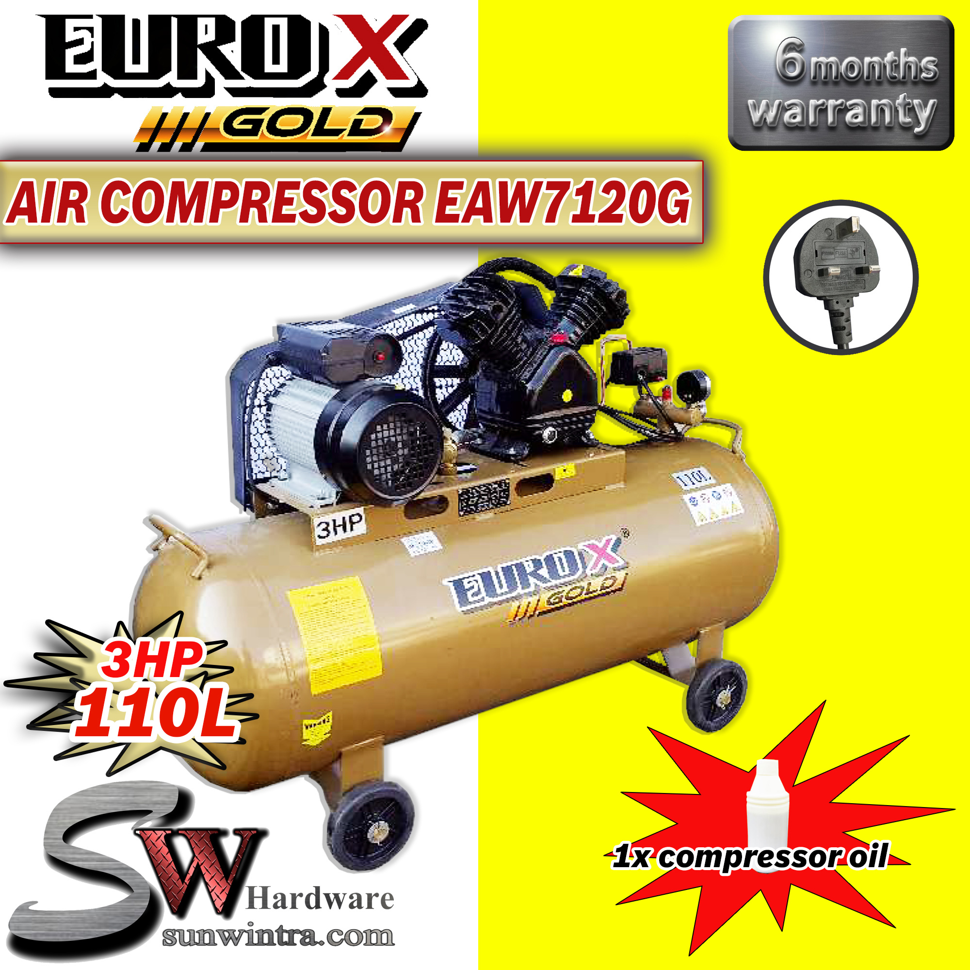 SW HARDWARE EUROPOWER GOLD SERIES EAW-7120G 3HP Heavy Duty Air ...