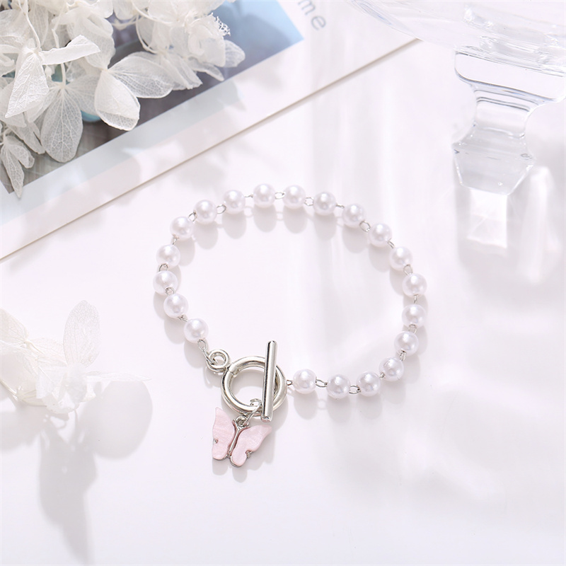17MILE Stylish Butterfly Pendant Bracelet Trendy Elegant Pearl chain Bracelet for Women Girl Silver Animal Strand Bracelet Female Jewelry