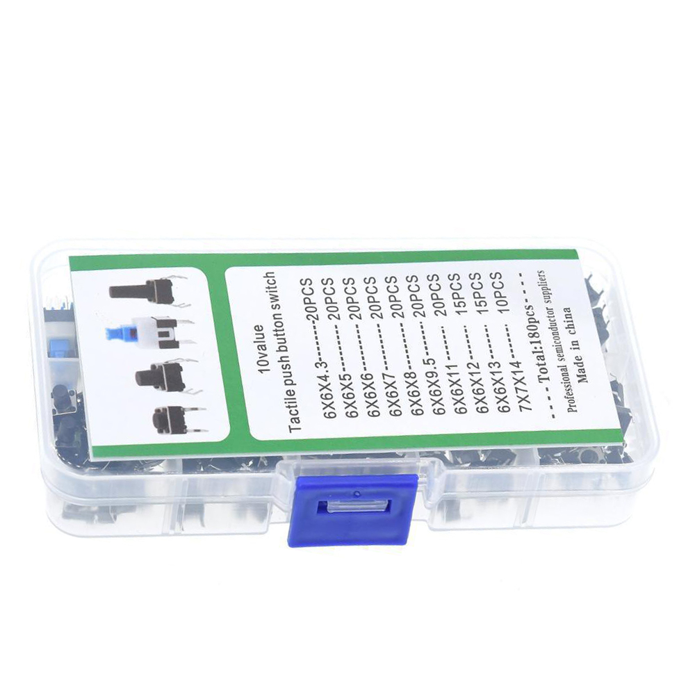pcbfun Tactile Push Button Switch Micro Momentary Tact Assortment Kit 180 pcs 6mm Micro Switches with Storage Case