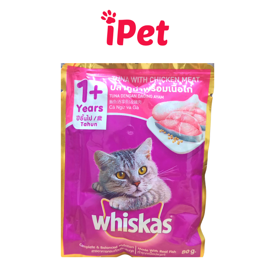Thức Ăn Cho Mèo Lớn Pate  Whiskas Gà Cá Ngừ 80g - iPet Shop