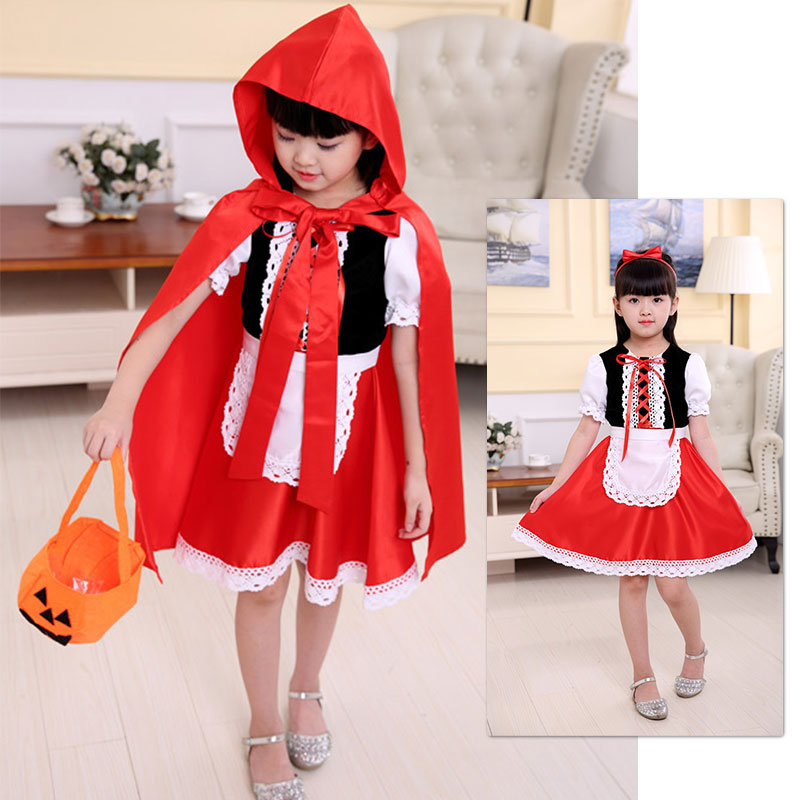 LS Halloween Little Red Riding Hood Costume Princess Dress Christmas Children's Cosplay Performance Masquerade Props