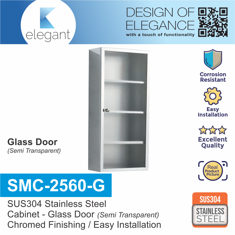 Sinor SMC2560G Fully SUS304 Stainless Steel WallMounted Glass Door