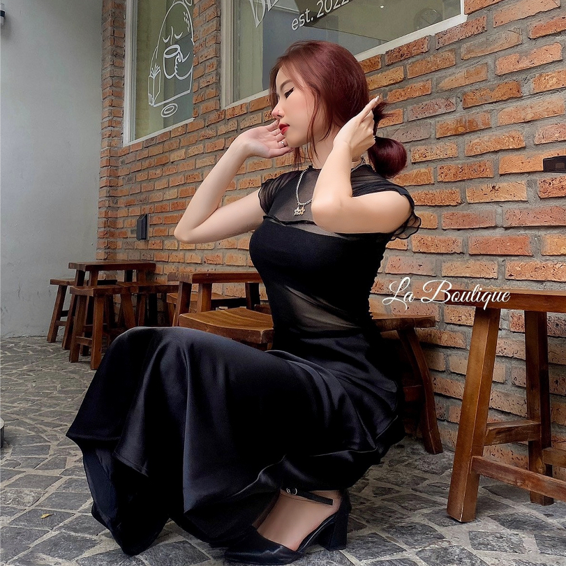 Chân váy lụa dài La Boutique cạp trễ hai lớp cao cấp