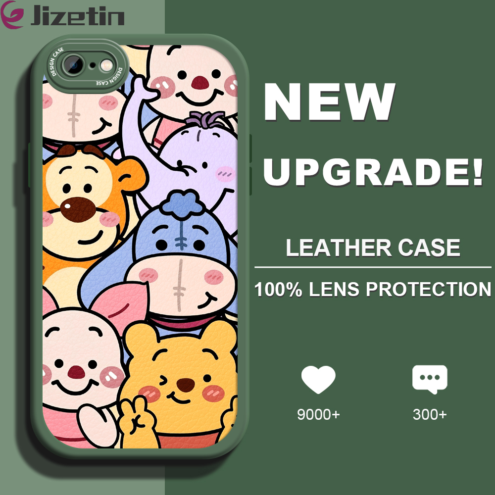 Jizetin Leather Case For iPhone 6/6S 6 Plus/6s Plus Slim Skin Feeling Cute Pooh Bear Leather Back Casing Soft Silicone PU Leather Cover Phone Case