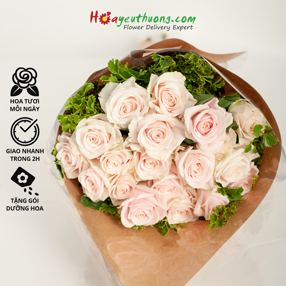 Hồng Kem Dâu - Combo hoa mix sẵn Hoayeuthuong, hoa Đà Lạt tươi cắm trang trí nhà cửa, văn phòng
