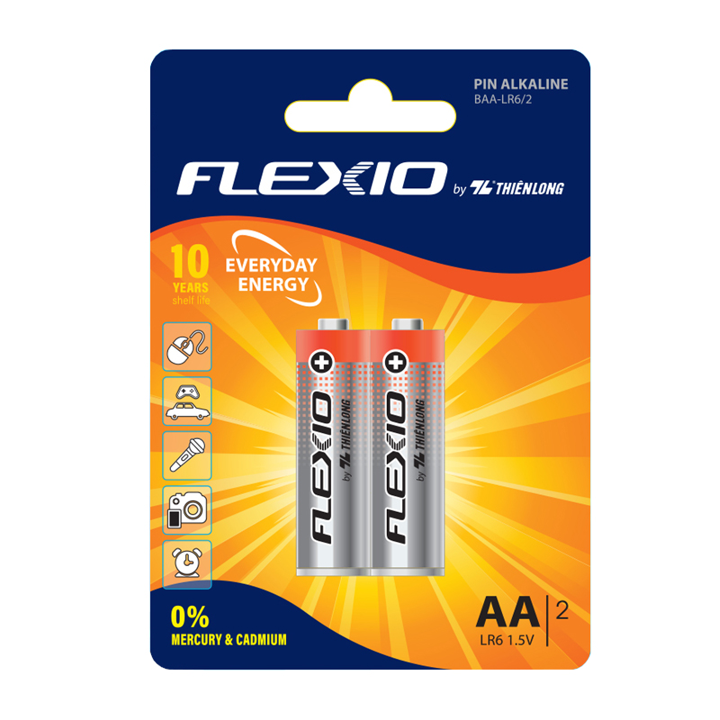 Pin Alkaline AA Thiên Long Flexio - Tặng 02 Pin cho Vỉ 4