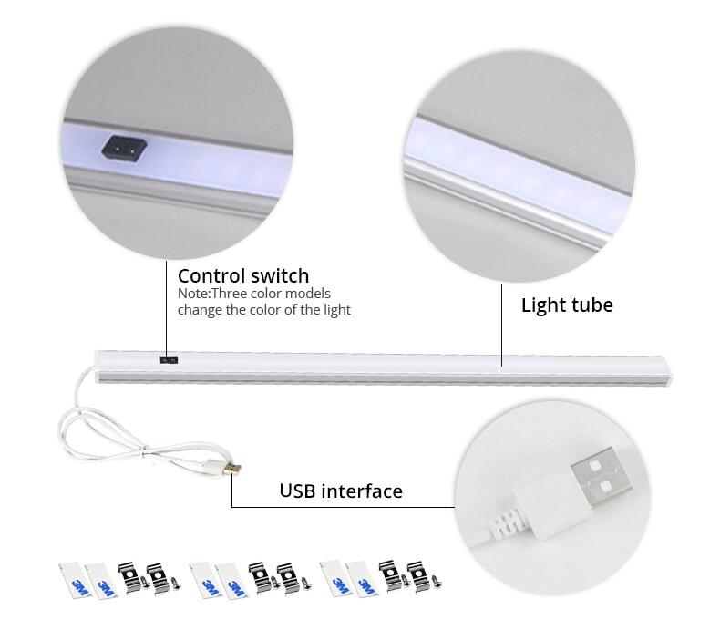 JustLiving Đèn LED Nhà Bếp Thông Minh Chạy Bằng USB 5V Đèn Cảm Biến Quét Tay Đèn Nền Độ Sáng Cao Cho Tủ Quần Áo Ngăn Kéo 30/40/50cm