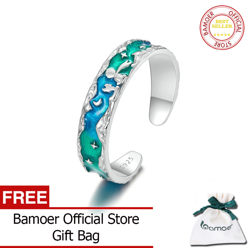 Bamoer 925 sterling silver fairy tale rings little prince and fox open rings unique cute jewelry gifts for women scr1021