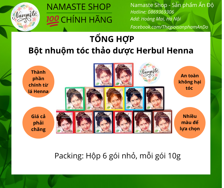 (SẴN 8 MÀU) BỘT NHUỘM TÓC THẢO DƯỢC ẤN ĐỘ - HERBUL HENNA [TẶNG GĂNG TAY + MŨ TRÙM ĐẦU]