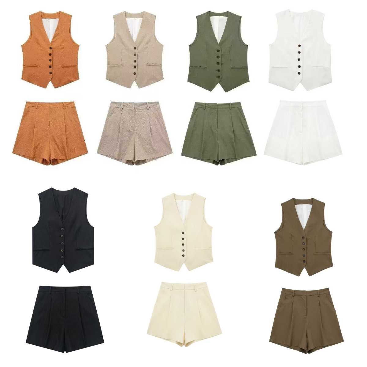 Quần áo nữ Linen Blend Clone Vest+Quần short Set