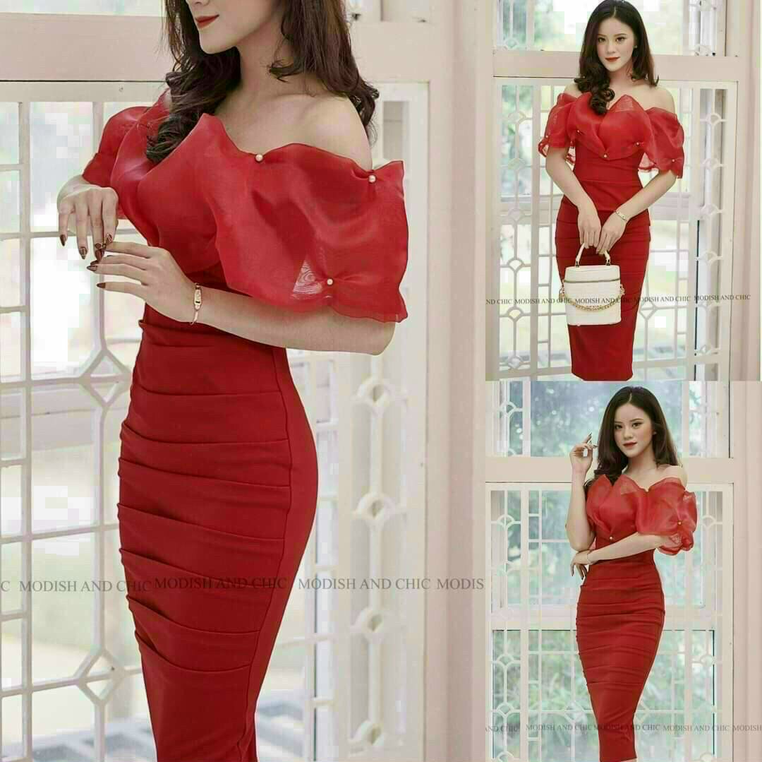 Đầm Body Phối Xếp Ly (có mút, có cườm) Quyến Rũ