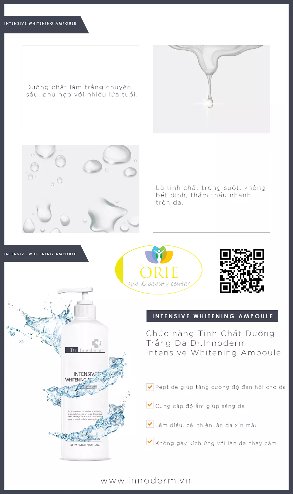 TINH CHẤT DƯỠNG TRẮNG DA INTENSIVE WHITENING AMPOULE (Dr. Innoderm - 500ml)