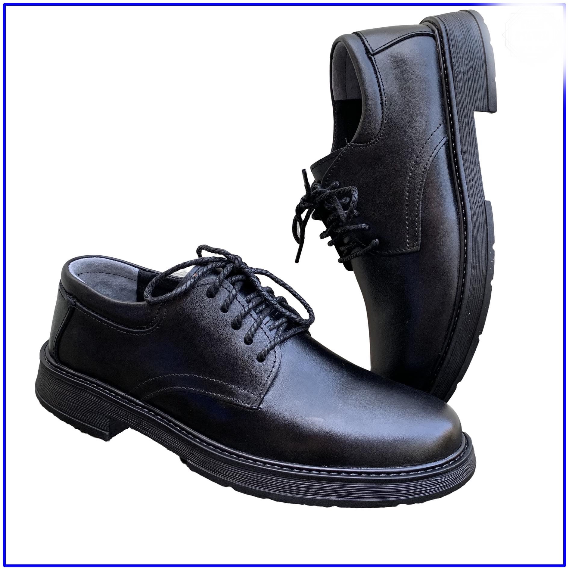 GIày Derby Black Da Trơn Đế Cao Su Tăng Chiều cao 5cm