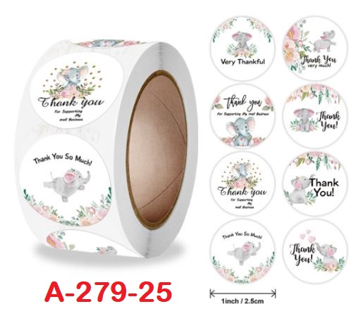 Cuộn 500 miếng dán Sticker "Thank You" - 8 styles (đường kính nhãn dán 2,5cm)