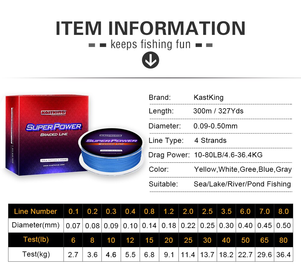 KastKing SuperPower 300m/500m/1000m PE Braided Fishing Line 4 Strands  6-80LB/2.7-36.4KG Strong Multifilament Line For Saltwater
