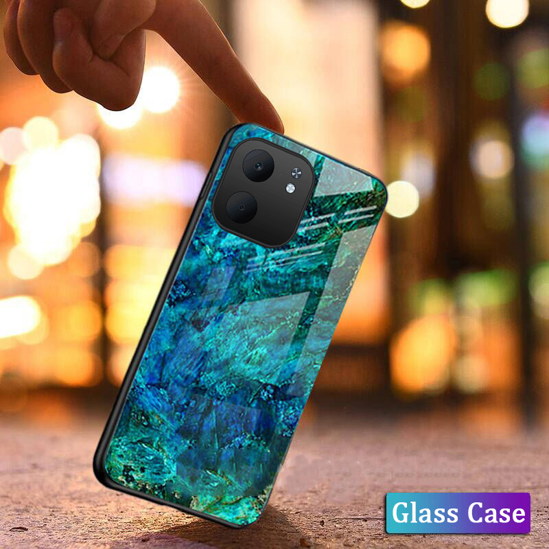 For Oppo A5X Phone Case Fashion Marble Pattern Phone Case Tempered Glass Protected Soft Silicone Bumper for OPPO A5X Cover Casing HP. 