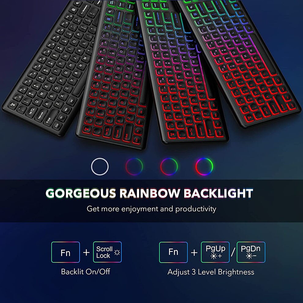 Backlit Wireless Keyboard and Mouse Combo Type-c+ USB Rechargeable Wireless Keyboard Set for Computer Mac PC Laptop