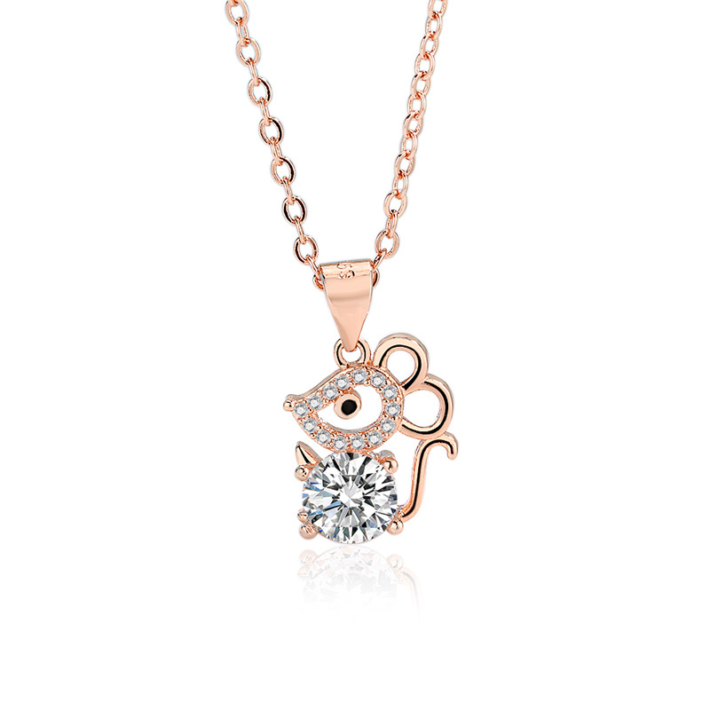Rose Gold Rat Zodiac Rat Pendant 18K Diamond Necklace Female Niche ...