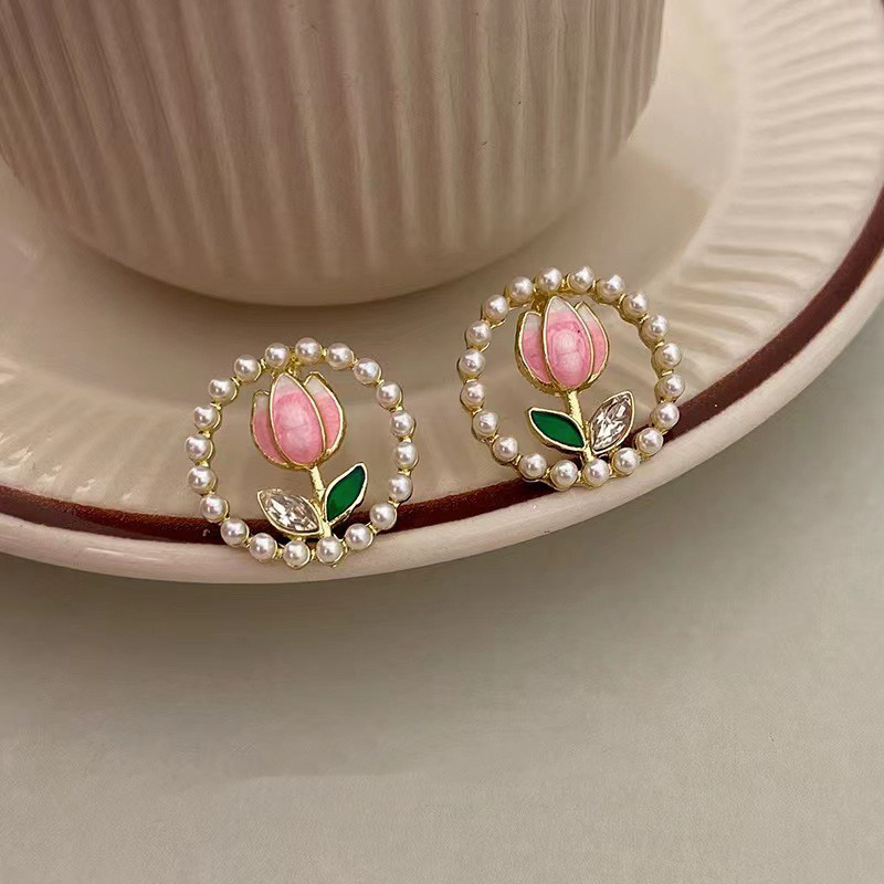Romantic%20Pearl%20Flower%20Stud%20Earrings%20For%20Women%20Korean%20Enamel%20Sweet%20Tulip%20Flowers%20Exquisite%20Earrings%20Party%20Charm%20Jewelry%20XIEGONG%20-%20Image%202