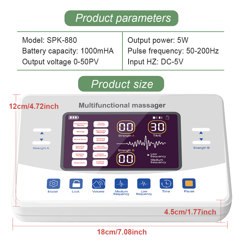 Agdoad 12Mode Tens EMS Massager 30-level Deep Pulse Body Massage Digital Therapy Machine Electric Muscle Stimulation Physiotherapy Type C Rechargeable