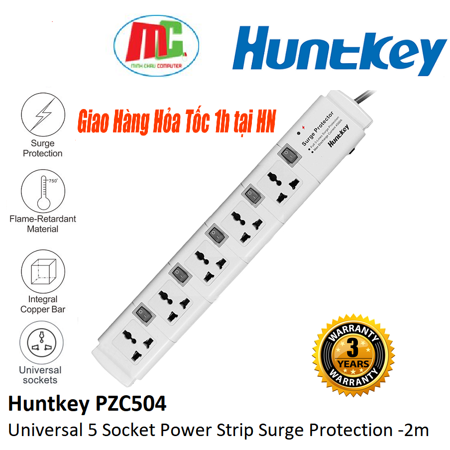 Ổ cắm điện đa năng chống sét huntkey pzc504 - hàng chính hãng