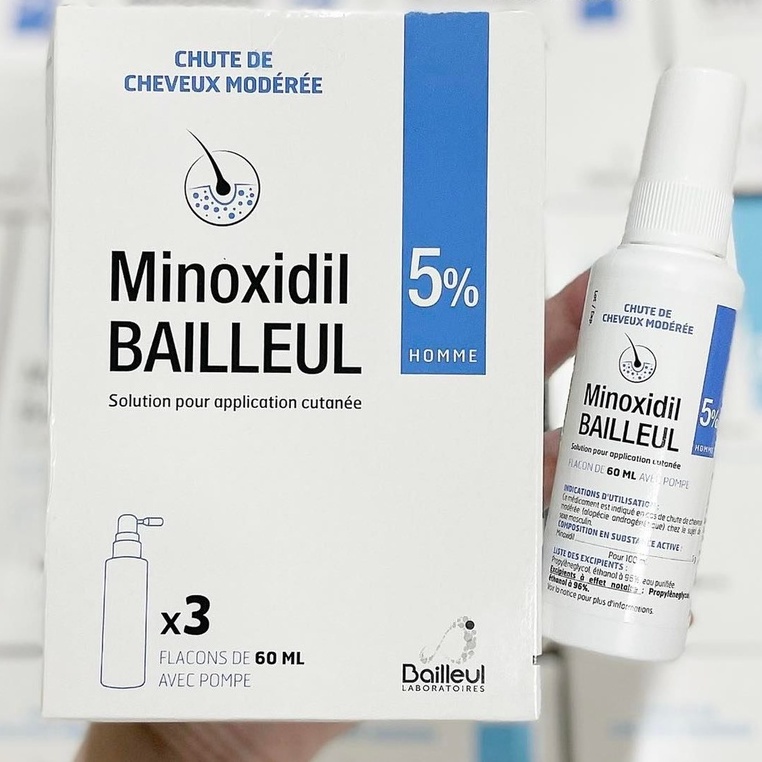 Set 3 chai xịt mọc tóc Minoxidil Bailleul 2% 3x60ml